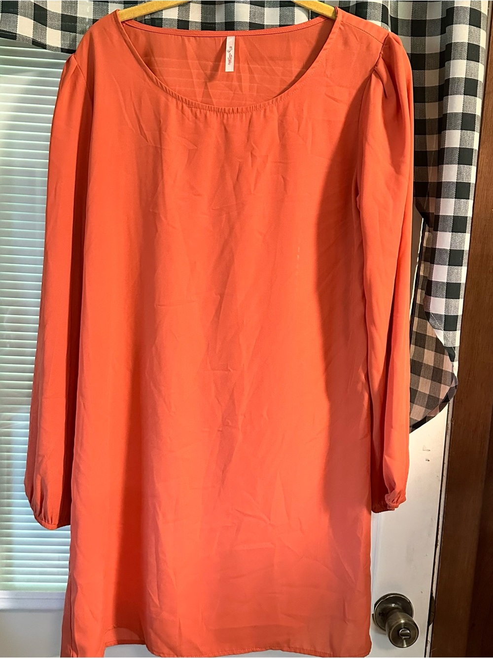 My Story Coral-Orange Long Sleeve Shift Dress